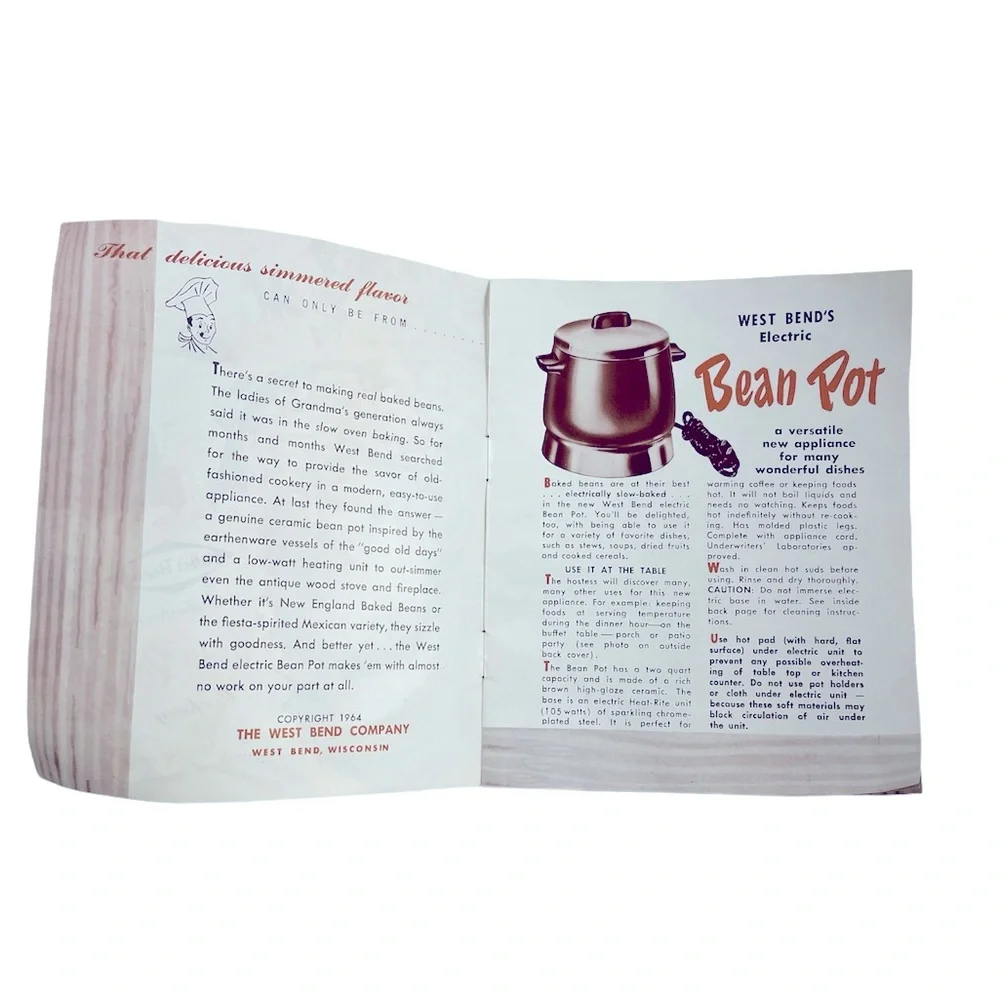 Vintage West Bend 2 QT Ceramic Stoneware Brown Glazed Bean Pot w/Recipe Booklet - Picture 8 of 9